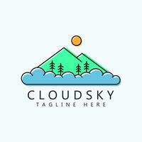 Illustration Nature Logo Mountain Cloud Sky Adventure Outdoor Business Sign Symbol. vector