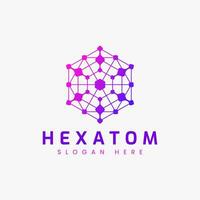 hexágono y átomo resumen logo concepto para conexión y comunicación negocio Ciencias y tecnología. vector