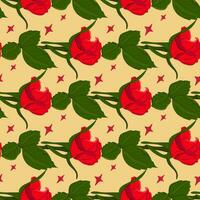 Flat red roses pattern on light background. Vector hand drawn isolated flowers with lights. Floral composition. Suitable for wrapping paper, background, wallpaper, textile, banner, scrapbookingr