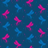 Vector minimalistic bold insects seamless pattern. Flat pink and blue mosquitos with drops on blue background. Trendy y2k pop design. Perfect for home decoration, kids textile, wrapping paper