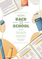 Set of flyer template with notebook with calculator and pencil. School time, back to school, education. Flyer, poster, banner size a 4 vector