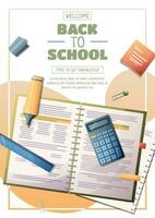 Set of flyer template with notebook with calculator and pencil. School time, back to school, education. Flyer, poster, banner size a 4 vector
