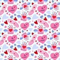 Cute vector seamless hand drawn pattern with heart pierced by arrow, flip phone and envelope with wings. Valentine's day illustrations. For wrapping paper, bedclothes, notebook, packages, gift paper