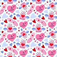 Cute vector seamless hand drawn pattern with heart pierced by arrow, flip phone and envelope with wings. Valentine's day illustrations. For wrapping paper, bedclothes, notebook, packages, gift paper