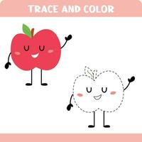 Trace the line game for kids. Educational activity worksheets. Apple vector