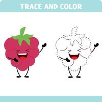 Raspberry. Trace the line game for kids. Educational activity worksheets. vector