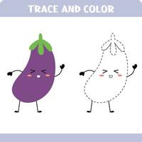 Eggplant. Trace the line game for kids. Educational activity worksheets. vector