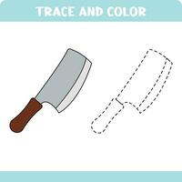 Trace and color educational worksheet for kids. Tracing objects. Activity color pages. Knife vector