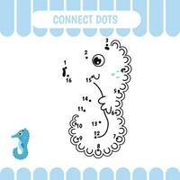 Dot to dot educational game for preschool kids. Activity worksheet. Sea horse. Vector Illustration.