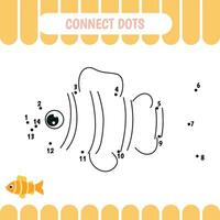 Dot to dot educational game for preschool kids. Activity worksheet. Fish. Vector Illustration.