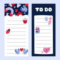 Cute scrapbook templates for planner. Notes, to do, to buy, to read with illustrations about love, romance, Valentine's day. With printable, editable illustrations. For school and university schedule vector