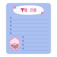 Cute scrapbook templates for planner. Notes, to do, to buy, to read with illustrations about love, romance, Valentine's day. With printable, editable illustrations. For school and university schedule vector