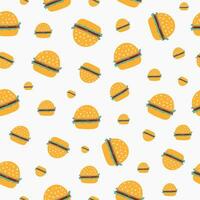Cute, colorful vector seamless hand drawn pattern with hamburgers in different size. Can be used for, wrapping paper, bedclothes, notebook, packages, gift paper, fast food menu, restaurant packaging.