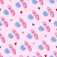 Colorful vector seamless hand drawn pattern with retro flip telephone with message bubble and hearts. Valentine's day illustrations. For wrapping paper, bedclothes, notebook, packages, gift paper