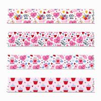 Set of cute washi tape strips with Valentine's day pattern about love, romance. Decorative scotch tape with shadow and ragged edges. Isolated editable vector. For scrapbook, planner, notebook, craft. vector