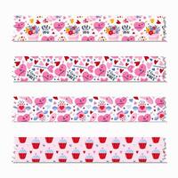 Set of cute washi tape strips with Valentine's day pattern about love, romance. Decorative scotch tape with shadow and ragged edges. Isolated editable vector. For scrapbook, planner, notebook, craft. vector