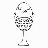 Cute hand drawn boiled egg in the ceramic stand in trendy naive style. Vector hand drawn doodle isolated. Vegetarian food, Healthy product. Tasty meal. Traditional breakfast with popular products