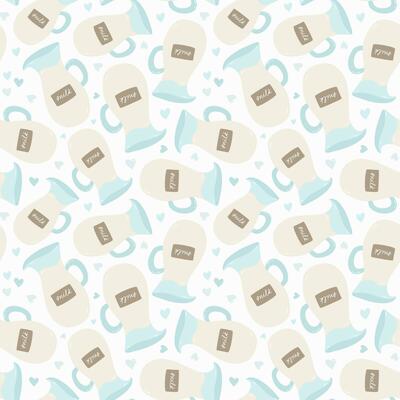 Cute and colorful vector seamless hand drawn pattern with milk in the glass graph. Can be used for wrapping paper, bedclothes, notebook, packages, gift paper. Vector hand drawn clipart illustration.