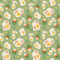 Cute and colorful vector seamless hand drawn pattern with fried, boiled egg and sandwich with egg. Can be used for wrapping paper, bedclothes, notebook, packages, gift paper.