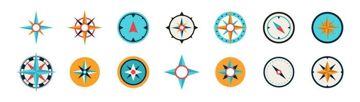 Compass icons set. Compass icon collection. Flat style. vector