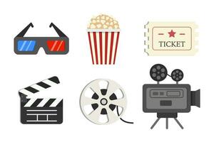 Cinema elements set. collection for websites isolated on blue background. vector