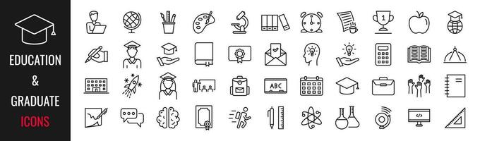 Education icons set. Graduate linear icons set vector