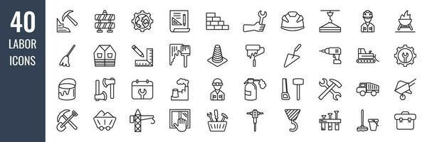 Labor day icon set. Building and construction set. Linear style vector