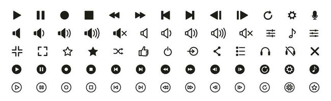 medios de comunicación jugador íconos colocar. medios de comunicación jugador interfaz símbolos conjunto vector