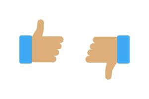 Cartoon with a thumb up and down with a gesture. Vote or rating signs of design. Vector illustration