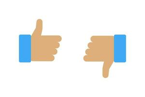 Cartoon with a thumb up and down with a gesture. Vote or rating signs of design. Vector illustration