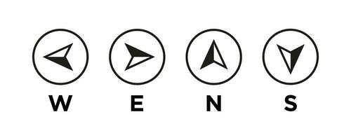 Compass icons of different directions. Map symbol. Arrow icon. Vector illustration