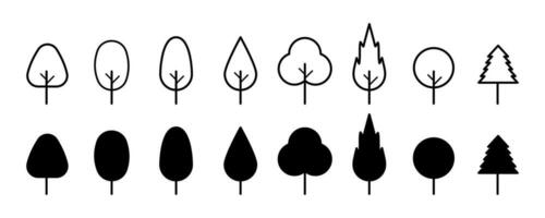 árbol íconos conjunto en resumen negro y blanco estilo. vector ilustración