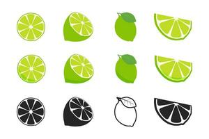 Lime fruits with leaves on a white background. Vector Illustration