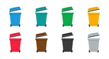 Vector flat illustrations for trash. Many trash cans. Vector