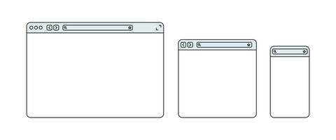 Line browser. Outline browser window. Web browser template. Vector illustration