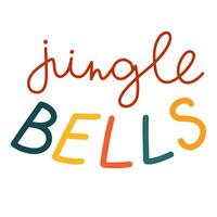 Jingle bells. Cute isolated vector lettering from famous song for popular holiday. Handwritten congratulation with Christmas. Calligraphic phrase for posters, greeting card, print, banner, sticker.