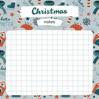 Cute scrapbook templates for planner - notes, to do, to buy and other with illustrations about Christmas, New year, winter. With printable, editable illustrations. For school and university schedule. vector