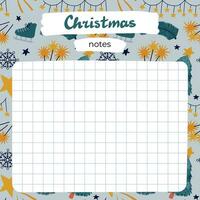 Cute scrapbook templates for planner. Notes, to do, to buy and other with illustrations about Christmas, New year, winter. With printable, editable illustrations. For school and university schedule. vector