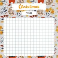 Cute scrapbook templates for planner. Notes, to do, to buy and other with illustrations about Christmas, New year, winter. With printable, editable illustrations. For school and university schedule. vector
