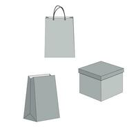 A box and paper bags of gray color for shopping on a white background. vector