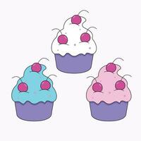 Multicolored cupcakes in cherry on a white background. vector