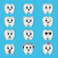 sticker pack cute teeth vector