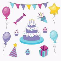 A set of birthday party items on a white background. vector