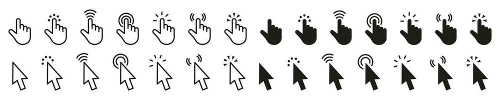 Click cursor icons set. Set of Hand Cursor icons click and Cursor icons click vector