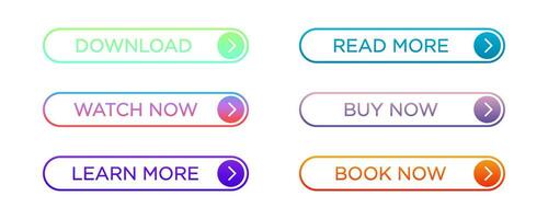 Web button set. Linear gradient buttons set. Vector illustration.