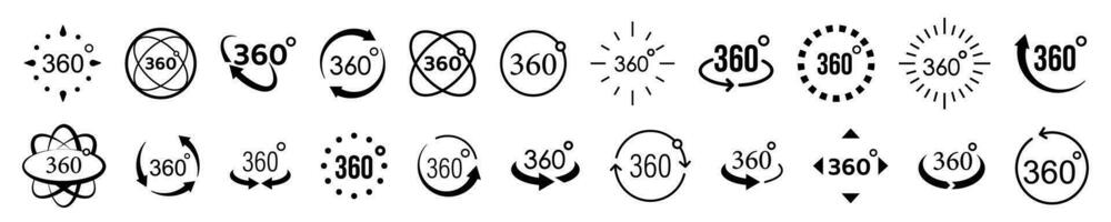 360 degrees vector icon set. Rotate symbol set. Vector illustration