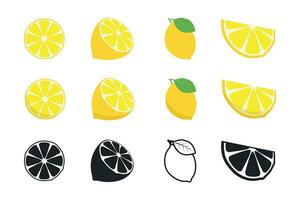 Fresh lemon fruits, collection of vector illustrations. Vector illustration