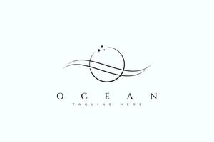 Wave of Ocean Eclipse Abstract Illustration Symbol Minimalist Concept Logo Template. vector