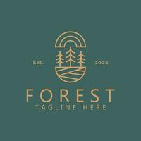 Nature Forest Logo Geometric Line Style with Abstract Pine Tree for Business Branding Retro Style. vector