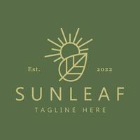 Sun and Leaf Geometric Logo for Nature Business Organic Health Beauty Product. Natural Plant Farm Field Label. vector